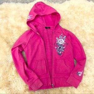 Pink HURLEY rose gem embroidered hoodie sweatshirt